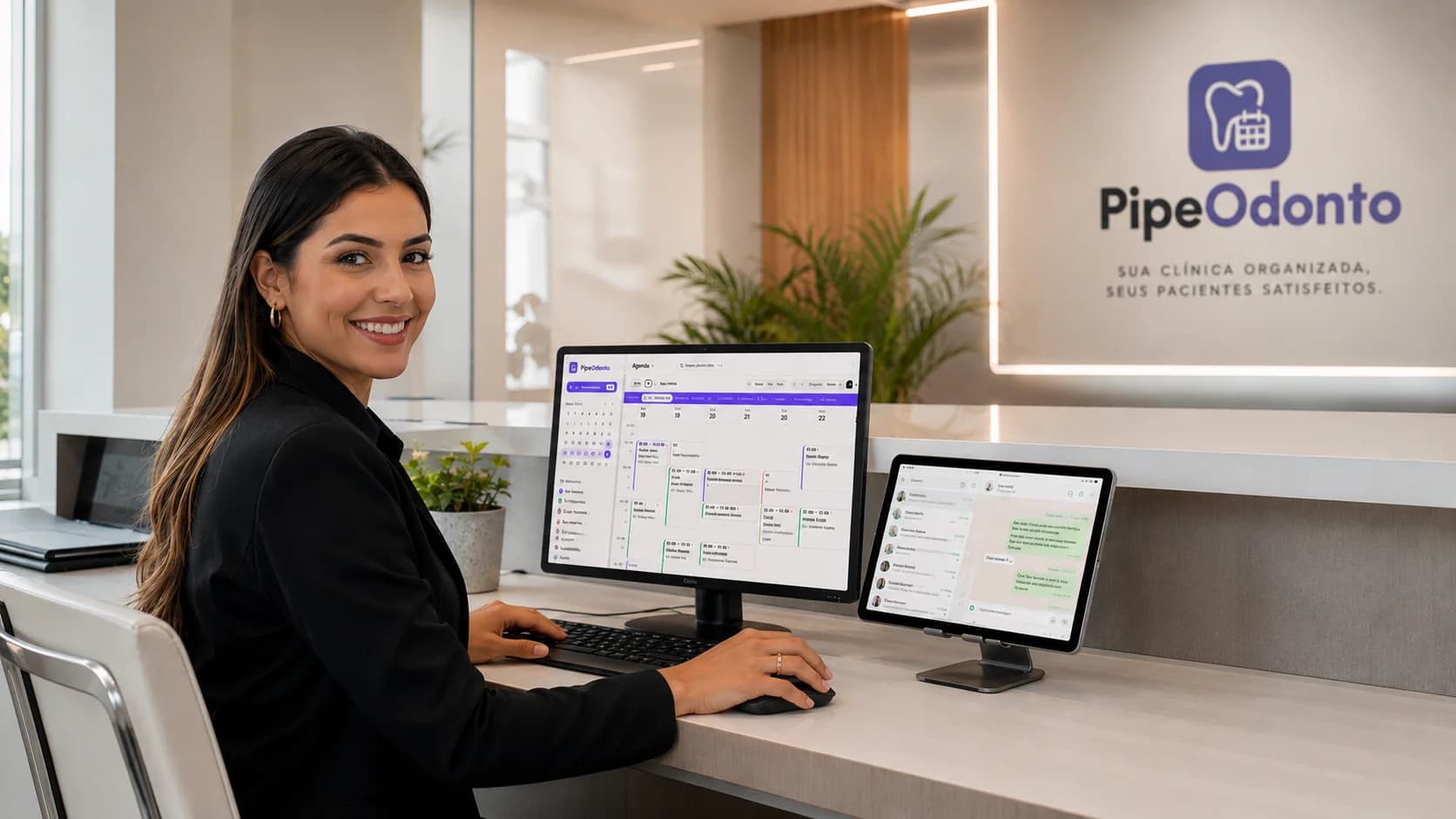 Recepcionista usando PipeOdonto